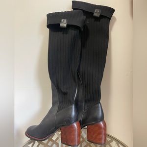 Kelsi Dagger Brooklyn BLACK Leather & Rib-Knit Image Over the Knee Boot size 9
